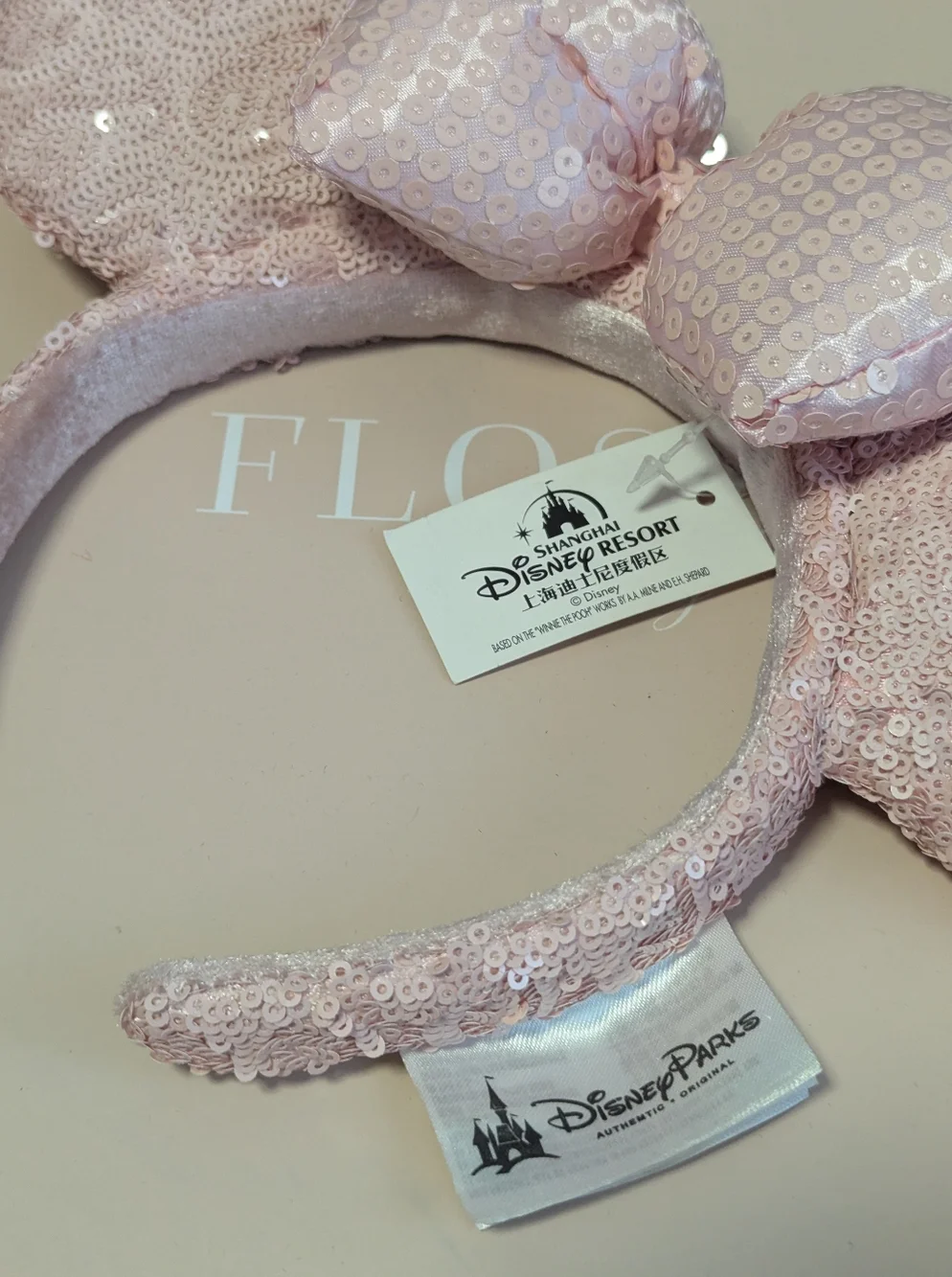 NWT! Disney Parks Minnenial Pink Sequin Ears Girly Baby Pink Headband Minnie Bow